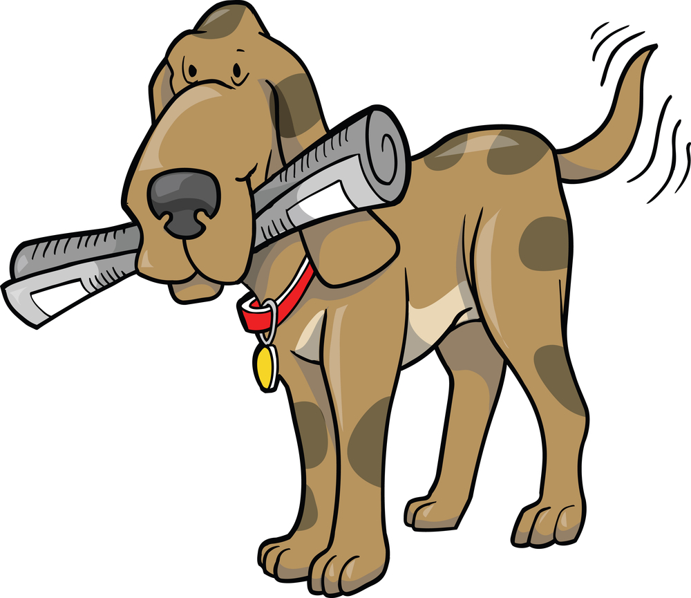 Happy Hound Dog Fetching a Newspaper Clipart Graphic Illustration
